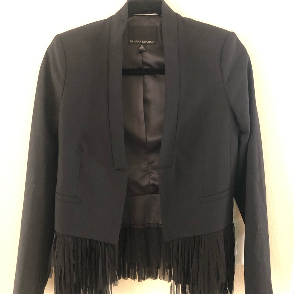Banana Republic black fringe blazer